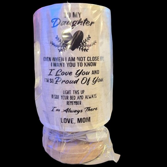 Bedside Table Lamp Daughter Gift Linen Shade Beige Wood Base LED Bulb USB Plug - Picture 3 of 16